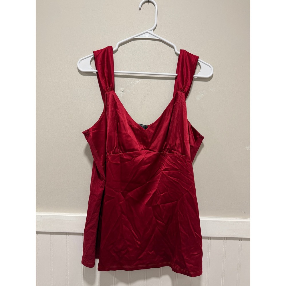 Ann Taylor Tank Blouse Wide Strap Shiny Red Women Size XL NWT